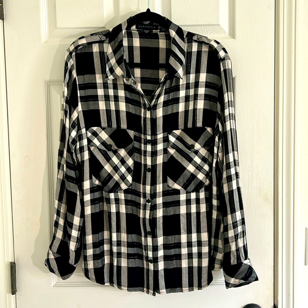 Plaid long sleeve snap button shirt